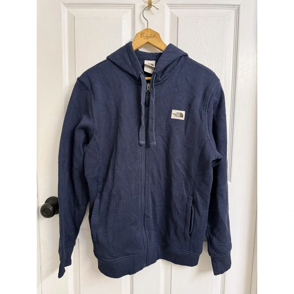 The North Face Curran Trail Hoodie Full Zip Blue Waffle Fleece Thermal Men's L